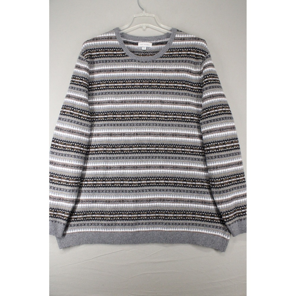 Free Assembly Sweater Mens 2XL Grey Striped Fair Isle Knit Pullover Preppy